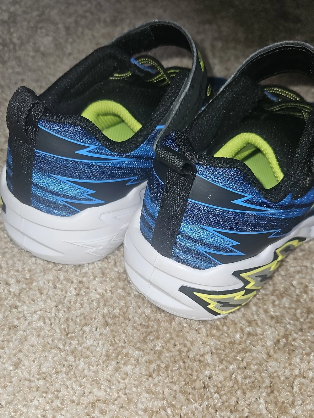 Skechers Boys' Light-Up Athletic Sneakers in Blue, Black & Neon Yellow Sz. 1